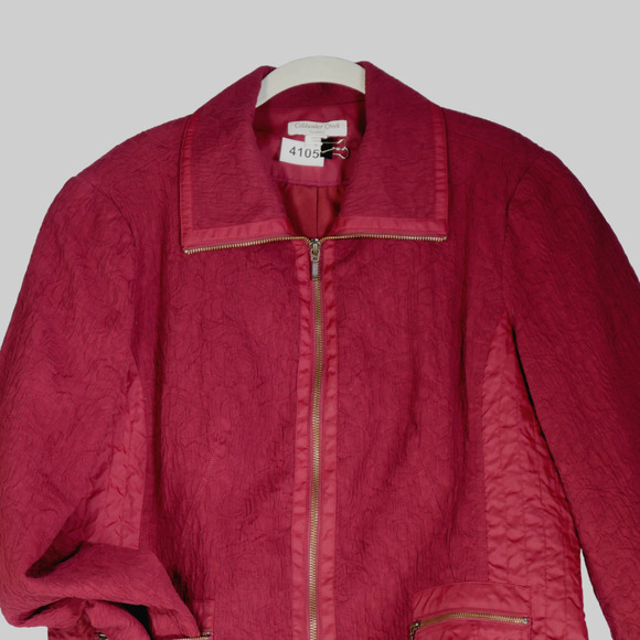Coldwater Creek Jacket Blazer Womens Size 16 Dark Red Mixed Media Zip Pockets - Picture 2 of 9